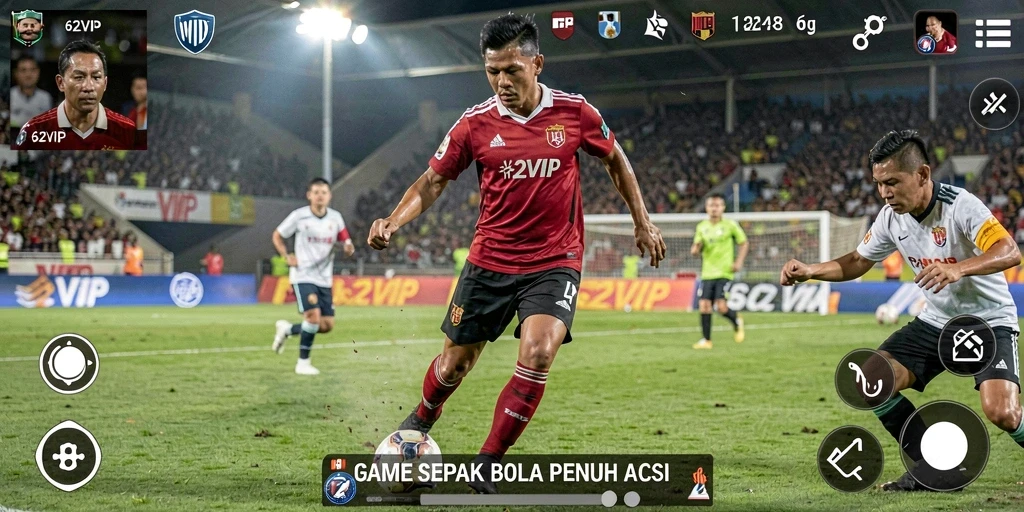 Tampilan aksi gameplay dalam game sepak bola 62VIP.