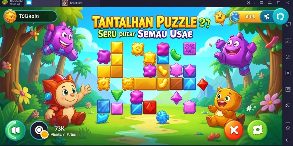 Tampilan gameplay puzzle 73K yang menarik dan penuh warna.