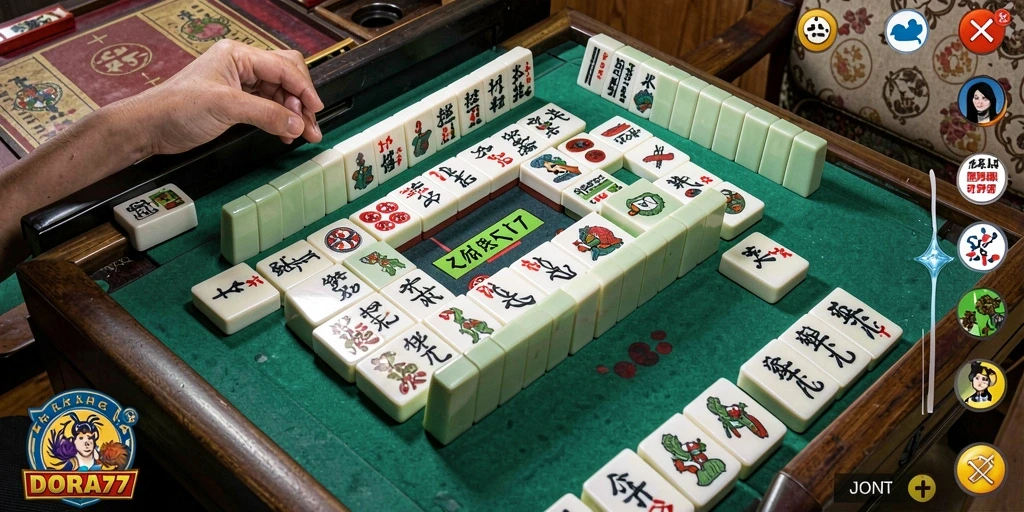 Tampilan gameplay DORA77 yang menarik dalam permainan Mahjong.