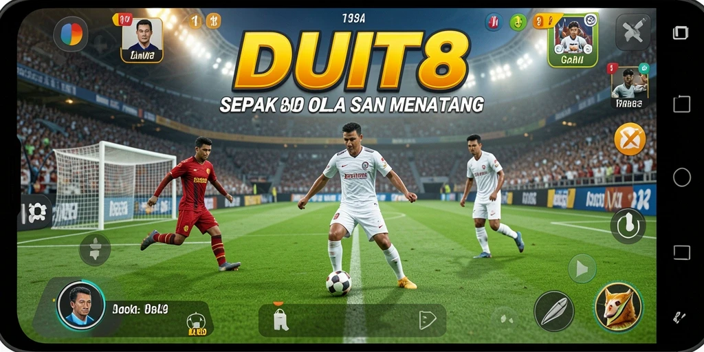 Gameplay DUIT8 menampilkan aksi sepak bola yang sangat mendebarkan.