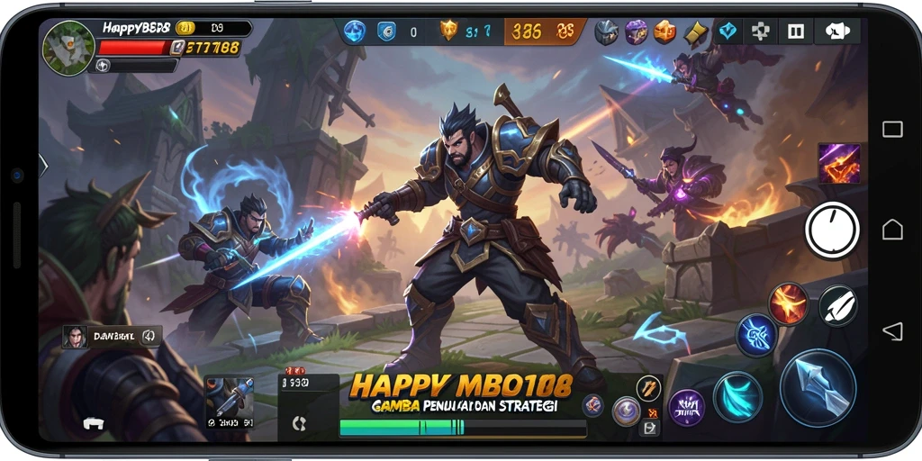 Screenshot utama HAPPYBET188 menampilkan gameplay MOBA yang seru dan dinamis.