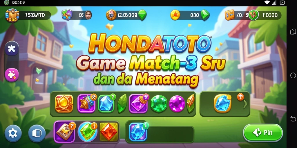 Screenshot HONDATOTO menampilkan gameplay seru dengan elemen Match-3 yang berwarna-warni.