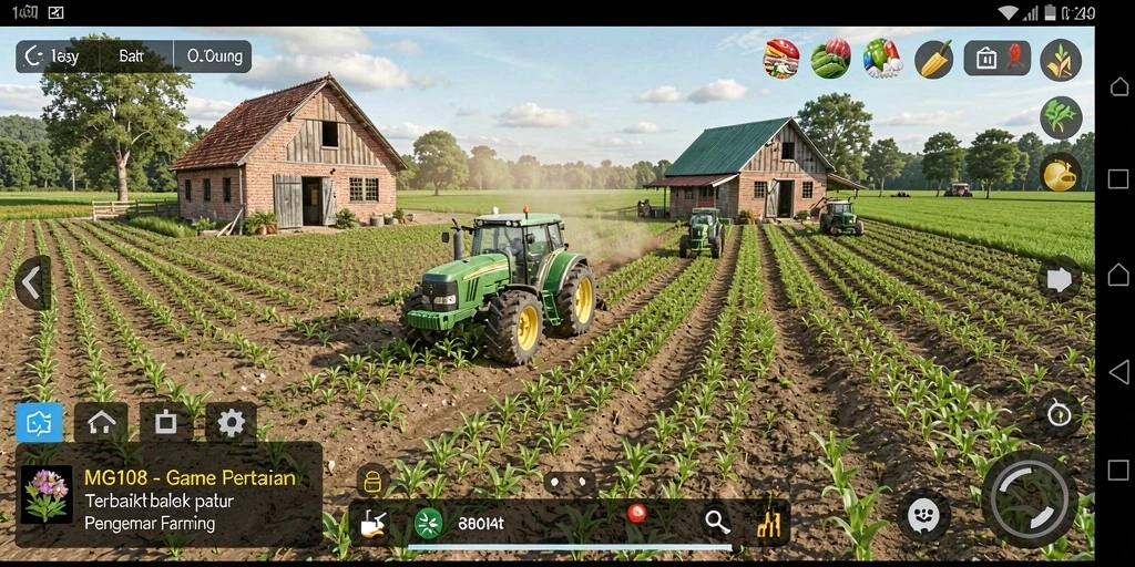 Screenshot gameplay MG108 menunjukkan pengalaman bertani yang seru.