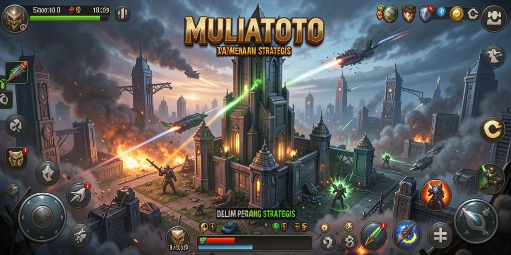 Gameplay menahan serangan musuh dengan menara yang strategis.