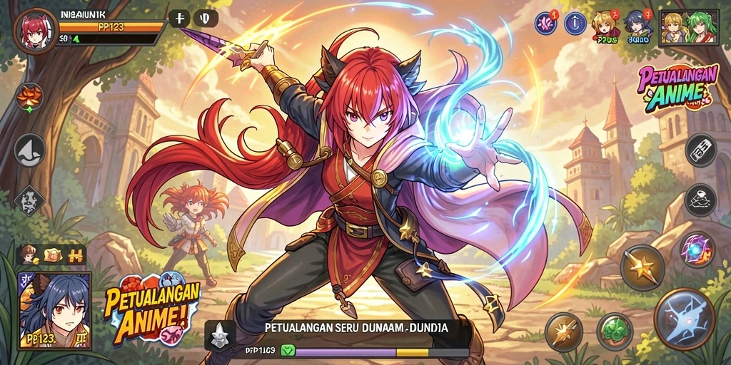 Tampilan utama gameplay PP123 yang penuh aksi Anime.
