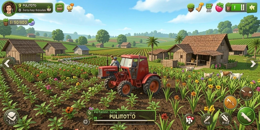 Screenshot utama <strong>PULITOTO</strong> memperlihatkan gameplay seru saat bercocok tanam.
