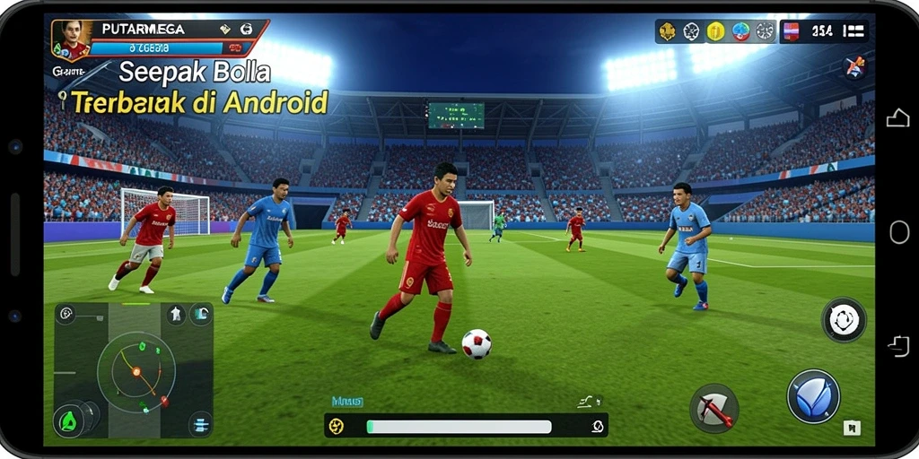 Gameplay PUTARMEGA yang penuh aksi dalam pertandingan sepak bola.