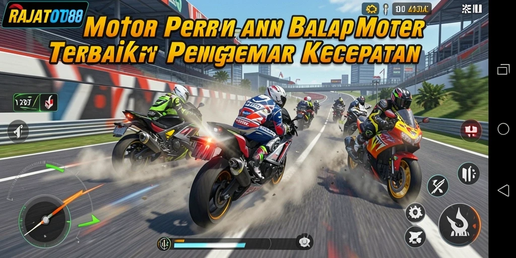 Gameplay menegangkan di RAJATOTO88 dengan balapan motor yang seru.