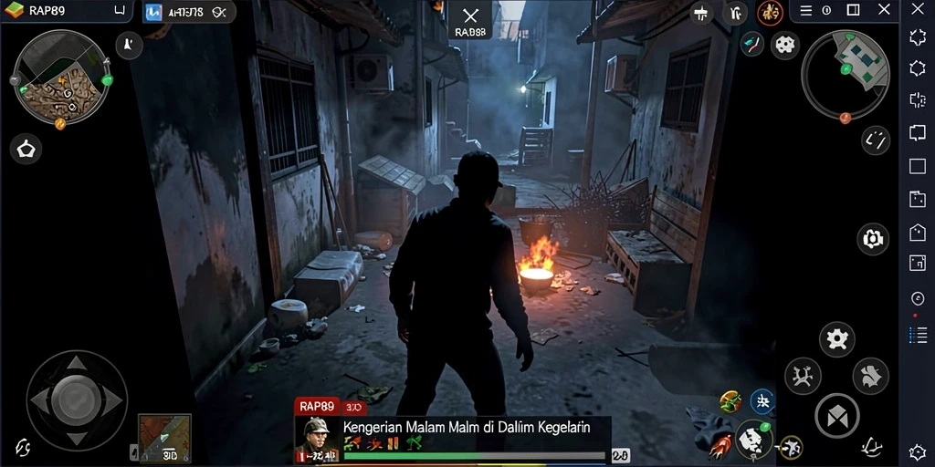 Screenshot gameplay RAP89 yang menampilkan suasana horor yang mencekam.