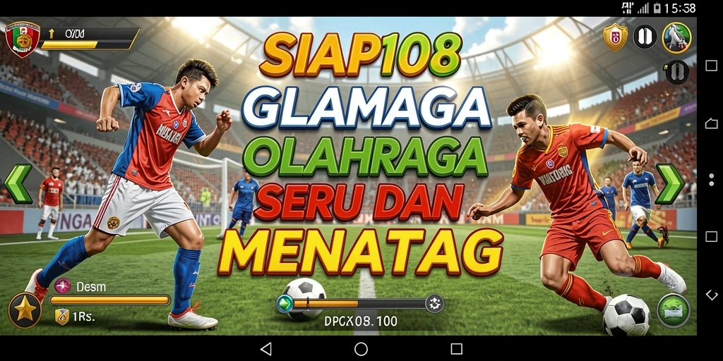 Screenshot utama SIAP108 menampilkan pemain bertanding di lapangan olahraga.