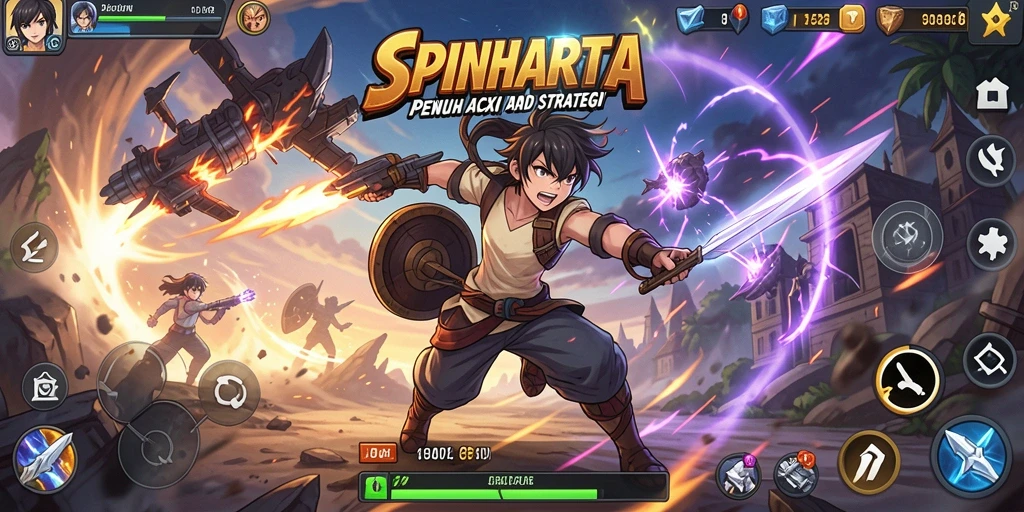 Tampilan menarik dari gameplay SPINHARTA menampilkan aksi karakter Anime.